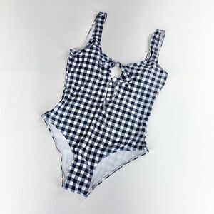 Gingham tie front one piece swimsuit new, large